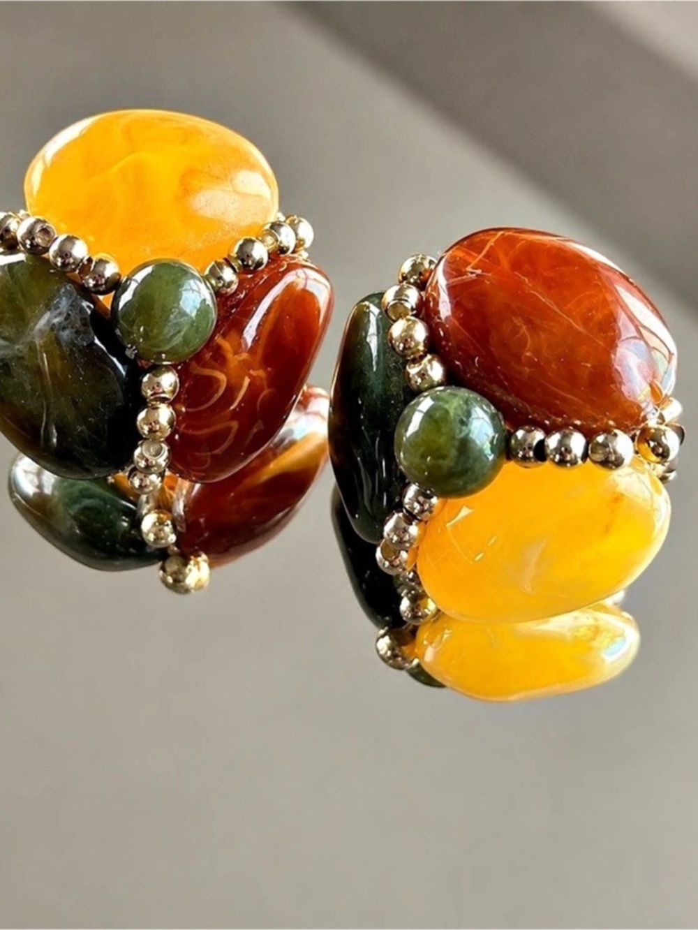 Vintage 1960s Chunky Cabochon Clip-On Earrings